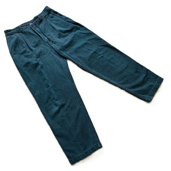 Pleated High Rise Trousers Taper Leg Pants Teal Green Vintage 90s Cream Brand - Picture 1 of 6